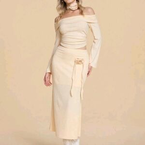 2pcs Cute 3D Floral Off Shoulder Bell Sleeve Mermaid Hem Dress For Women